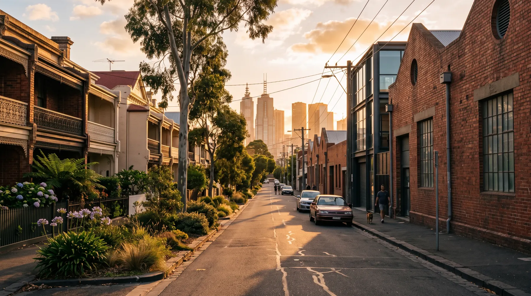 Indicative inner-city street at golden hour